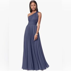 One shoulder prom dress, evening gown dark gray blue 4